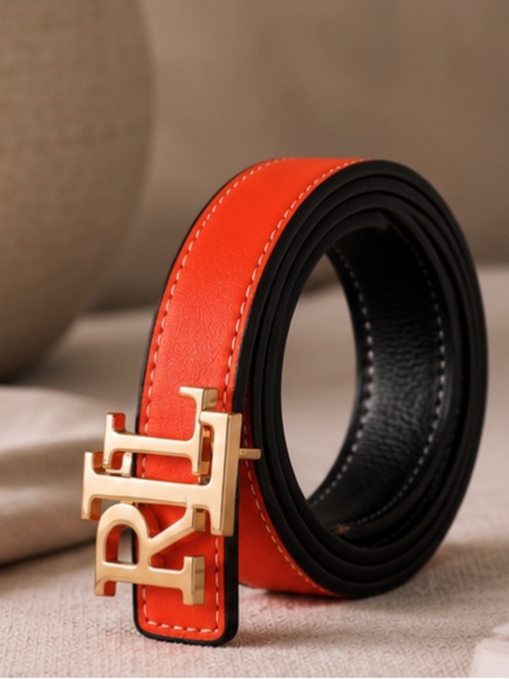 Orange Red Gold Buckle Statement Belt Designer Inspired